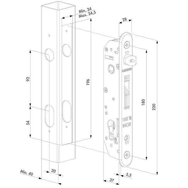 FORTYLOCK  Dimensions