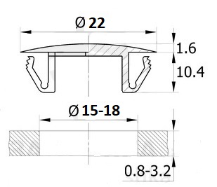 Размеры ультратонкой заглушки 22